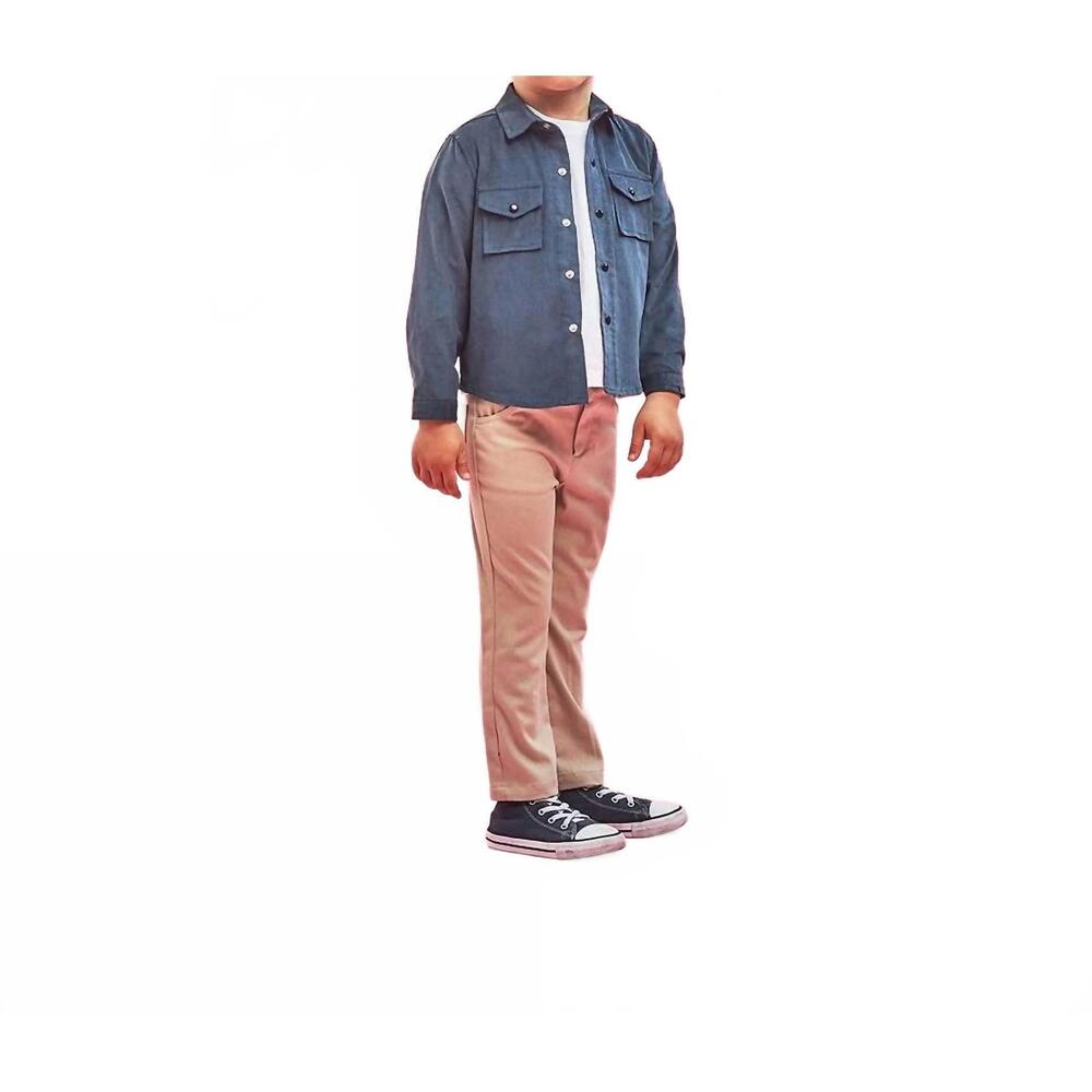 NEW FINA EJERIQUE kid's corduroy shirt with collar and twill trousers set in blu